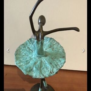 Elegant Bronze Ballerina Sculpture with Turquoise Dress